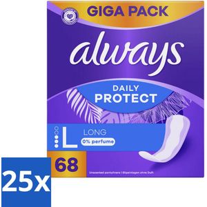 25 x Always - Inlegkruisjes - Long - 0% Parfum - Voordeelverpakking - 68 Inlegkruisjes - Inlegkruisje - 0% Parfum - Langdurige Bescherming - Extra Lang - Extra Breed