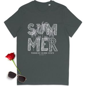 Summer t shirt - Zomer tshirt - Zomer met Summer print heren - Zomer t-shirt dames met opdruk - Zomer shirt vrouwen en mannen - Unisex maten: S M L XL XXL XXXL - tshirt kleuren: zwart, anthracite, geel en rood.