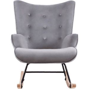 Aemely Schommelstoel Steerne – Grijs velvet - Hout en staal - Schommelstoel babykamer - Fauteuil - Hoge rugleuning