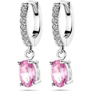Zilver - Gerhodineerde Klapoorringen - Wit en Roze Zirkonia - 19 mm