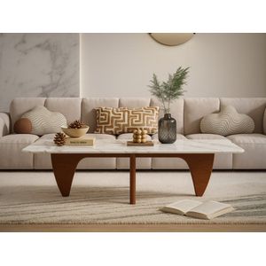 Salontafel Marmer - Walnoot Hout - Marmer blad Rechthoekig - Tafel - Coffee table - Koffietafel