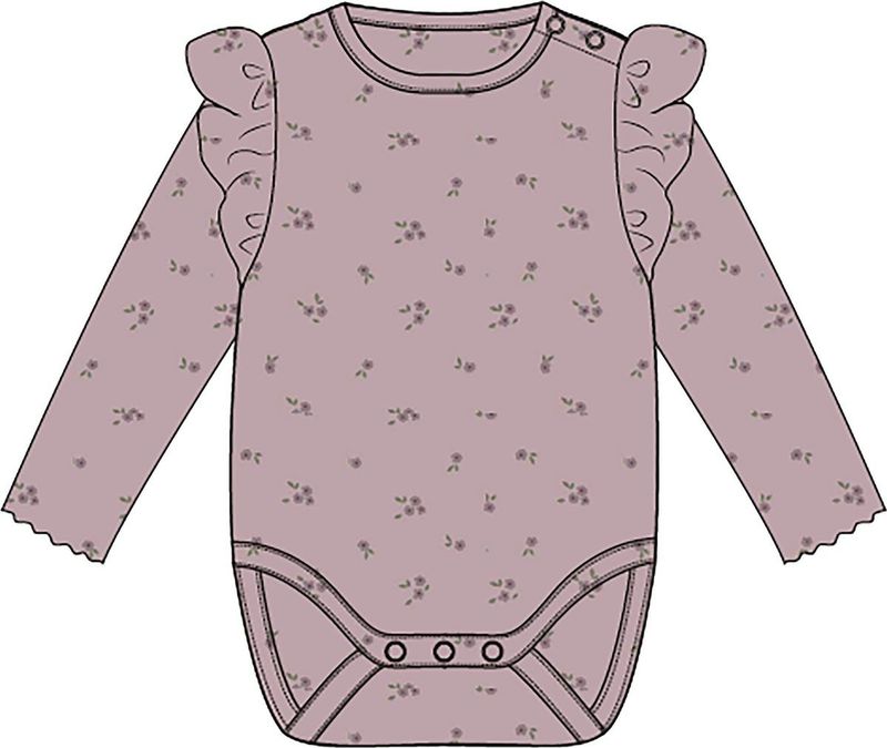 Lange Mouwen Romper - Ribgebreid - Body - All-over print - O-hals - Ruches