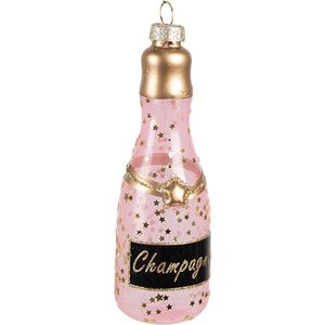 Clayre & Eef Kersthanger Fles 12 cm Roze Glas Kerstboomversiering