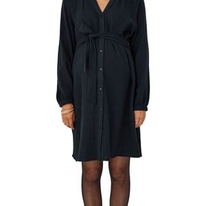 Katoenen Gaas Jurk - Zwart - Voor Zwangerschap en Borstvoeding