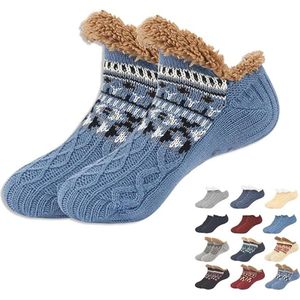 Sokken - Pantoffelsokken - Loungesokken - Slaapsokken - Warme wintersokken - Pluche pantoffelsokken voor dames met handvatten - Winter - Dikke warme sokken - Comfortabel en antislip - Dames - Kerstcadeaus - Comfortabele vakantiecadeaus -Blauw