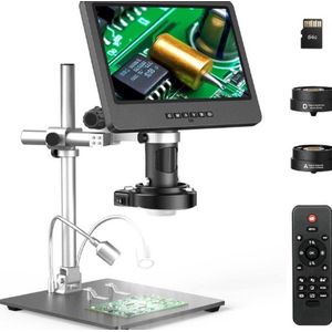 Digitale microscoop Pro - 10 inch LCD-scherm - 60x tot 2000x vergroting - 64 GB SD-kaart - 16 MP HD-camera - 144 LED-verlichting - Soldeermicroscoop - Drievoudige lens - Microscoop - Wetenschap - Muntenverzamelaar