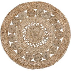Vloerkleed Balo rond boho jute tapijt - handgeweven natuurproduct - 60 cm rond - beige met franjes vloerkleed