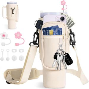 Water Bottle Bag Accessories for Stanley Cup with Mobile Phone Pocket - Adjustable Strap and Carry Handle