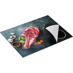 Chefcare Inductie Beschermer Vlees met een Mes op een Marmeren Plaat - 70x52 cm - Afdekplaat Inductie - Kookplaat Beschermer - Inductie Mat