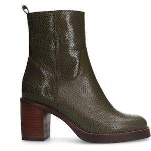 Manfield - Dames - Groene leren enkellaarsjes met crocoprint - Maat 42