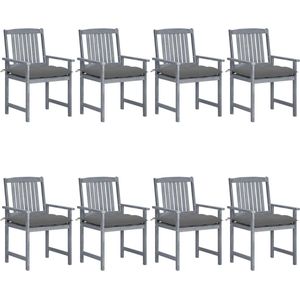 vidaXL - Tuinstoelen - 8 - st - met - kussens - massief - acaciahout - grijs