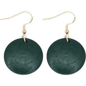 Zilveren oorhangers-hout-groen-goudkleurig -2.5 cm-Charme Bijoux
