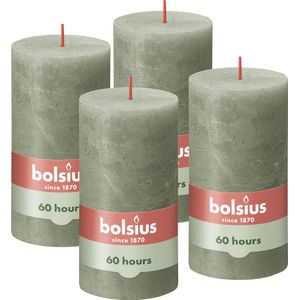 Bolsius - Rustieke Kaars - 4 Stuks - Olijf Groen - 13cm