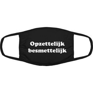 Grappig mondkapje | besmettelijk | gezichtsmasker | bescherming | bedrukt | logo | Zwart mondmasker van katoen, uitwasbaar & herbruikbaar. Geschikt voor OV