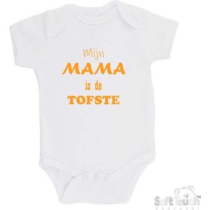 100% katoenen Romper ""Mijn Mama is de TOFSTE"" Moeder Moederdag Unisex Katoen Wit/mosterd Maat 56/62