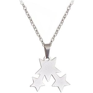 Fako Bijoux® - Ketting - Stainless Steel - Sterretjes Trio - Zilverkleurig