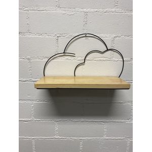 Wandrek ""wolken"" metaal - hoogte 19 x breedte 30.5 x 1.5 cm - met houten plank - Decoratierek