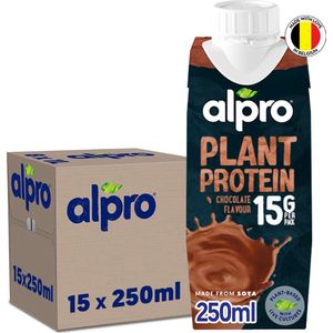 Alpro Plant Protein Chocolate - Eiwitshake / Proteïne - Plantaardige Drank (VEGAN) met vitamines en mineralen - 15 gram eiwit per verpakking - 15 stuks x 250ml - (3750 ml)