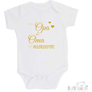 100% katoenen Romper ""Mijn opa & oma zijn de allerliefste"" Jongens Katoen Wit/goud shiny Maat 56/62