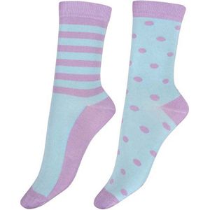 Pretty Polly Sokken - Bamboe - Milieu Vriendelijke - Stripe Spot - Damessokken - One Size - Zachtblauw/Lila - 2 Paar - Voordeelverpakking