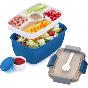 Stijlvolle Lunchbox voor Volwassenen - Duurzame Broodtrommel en Saladebox - Meerdere Compartimenten - Luchtdichte Afsluiting - Magnetron- en Vaatwasmachinebestendig - Inclusief Dressingcontainer en Bestekset - Hoogwaardig BPA-vrij Materiaal