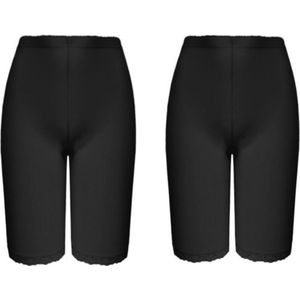 Dames lange katoenen boxershorts met kant 2 pack L 38-40 zwart