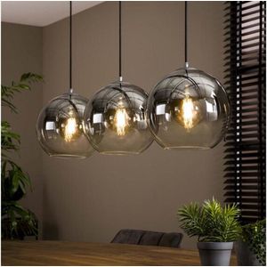 Hanglamp van 3 Bubble Lampen Bollen met Rookglas - Oud Zilver - Woonkamer - Eettafel - Slaapkamer - Sfeer Verlichting - In Hoogte Verstelbaar tot 150 cm