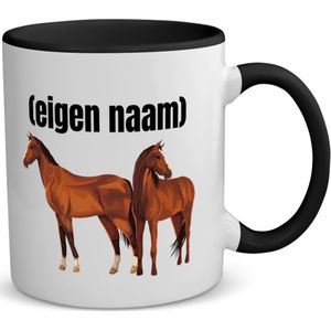 Akyol - paarden koffiemok - theemok - zwart - Paarden - paardenliefhebebrs - mok met eigen naam - paarden spullen - gepersonaliseerd - 350 ML inhoud