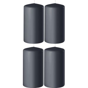 4x Antraciet grijze cilinderkaarsen/stompkaarsen 6 x 15 cm 58 branduren - Geurloze kaarsen antraciet grijs - Woondecoraties