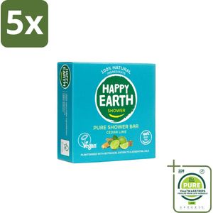 5 x Happy Earth – Shower Bar – 100% Natuurlijk Cedar Lime – 90 g - Grootverpakking - Douchebar - Natuurlijke Douche - Ceder En Limoen - Sheaboter - Amandelolie