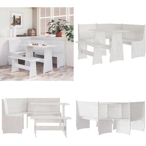 vidaXL 3-delige Eethoek REINE massief grenenhout wit - Eethoek - Eethoeken - Houten Eethoek - Eetset
