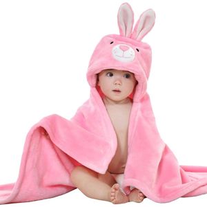 BoefieBoef Konijn 2-in-1 Fleece Badcape & Wikkeldeken voor Baby's/Peuters met Dierencapuchon: Warm, Zacht & Comfortabel - Ideaal als Kraamcadeau – Roze