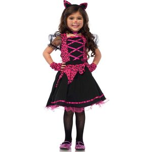 Wonderland - Poes & Kat Kostuum - Wonderland Rock-N-Roll Kitty - Meisje - Roze, Zwart - Small - Carnavalskleding - Verkleedkleding
