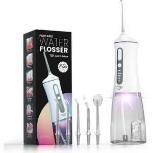 JTF UV Function F100 Water flosser Wit - Waterflosser draadloos - 5 opzetstukken - Monddouche