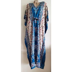 Dames kaftan olifantenprint met aantrekkoord en V hals one size 36-50 blauw