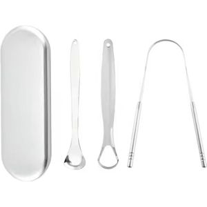 Professionele Tongschraper - 5 in 1 Set - Voor Mondverzorging - Tongreiniger - Tongborstel - Ayurveda - RVS