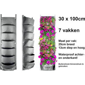 Verticale tuin met 7 grote vakken - 30cm x 100cm- hangende tuin - binnen en buiten - groene muur - verticale moestuin zakken - plantenhanger balkon - plantenbak - plantenzak, 0.3 x 1 meter