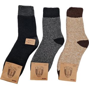 Alpaca Wollen Sokken- Huissokken - Wintersokken - Thermosokken - 3Pack – Zwart Grijs Bruin - 39-43