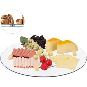 Relaxdays xl serveerschaal 360° draaibaar - rond - Ø 45 cm - glas taartplateau - doorzichtig/zilver