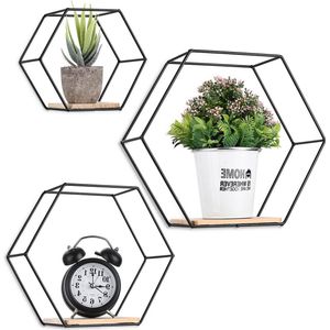 Voordeelset van 3 zwevende houten wandplanken met plankendragers - 42 36 30 cm - muurplanken - wandschappen - donkerbruin