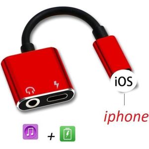 Xtabarya 2 In 1 Audio Adapter Aux Opladen Lightning Naar 3.5Mm Kabel Splitter Voor Apple Iphone Xs Max Xr X 7 8 11 12 Pro Plus Cord Splitte-Rood