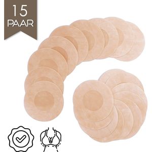 Satijn - 15 Paar - Beige - Tepelstickers - Tepelplakkers - Tepelcovers - Tepelbedekkers - Rond - 30 Stuks