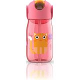 Zoku Kids Flip Drinkbeker met Rietje - Kunststof/Siliconen - 400 ml - Roze