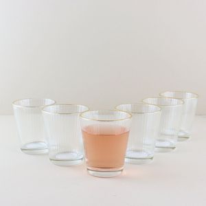 OTIX Waterglazen - Limonadeglazen - Set van 6 - Stapelbaar - 350 ml - Met gouden rand - Reliëf - Ribbel - Transparant - Glas
