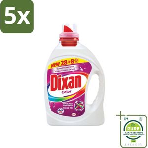 5 x Dixan Color - Vloeibaar Wasmiddel en Vlekverwijderaar - Anti Color Transfer - Gekleurde Was - 36 Wasbeurten - Grootverpakking - Wasmiddel - Gekleurde Was - Vlekkenverwijderaar - Anti Color Transfer - Dixan Color
