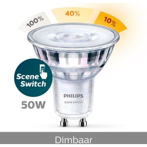 Philips - GU10 Ledspot - Glas - SceneSwitch - Neutraal Wit en Warmwit Licht