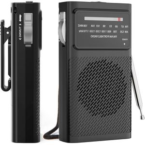 Kleine middengolfradio met uitstekende ontvangst - Rugclip en draaglus - Werkt op AA-batterij - Ideaal voor op de camping en op reis