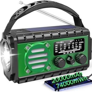 Noodradio 20000mAh - Zonne-energie & Handcrank, AM/FM/SW Ontvangst, Draagbaar met Zaklamp & Telefoonopladers