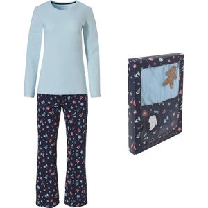 Happy Shorts Dames Kerst Pyjama Set Shirt Lichtblauw + Broek Winter Print Giftbox - Maat S
