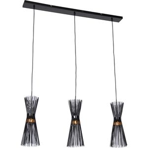 QAZQA broom - Art Deco Hanglamp eettafel voor boven de eettafel | in eetkamer - 3 lichts - L 120 cm - Zwart - Woonkamer | Slaapkamer | Keuken